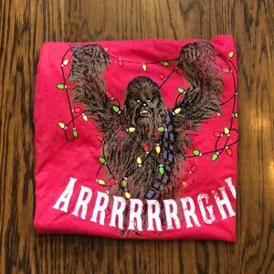 STAR WARS Chewbacca Christmas T-Shirt Tangled In Color String Lights Sz XL NWT